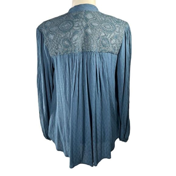 Free People XSmall Blue V-Neck *Long Sleeves Canyon Rose Peasant Blouse - Picture 6 of 13
